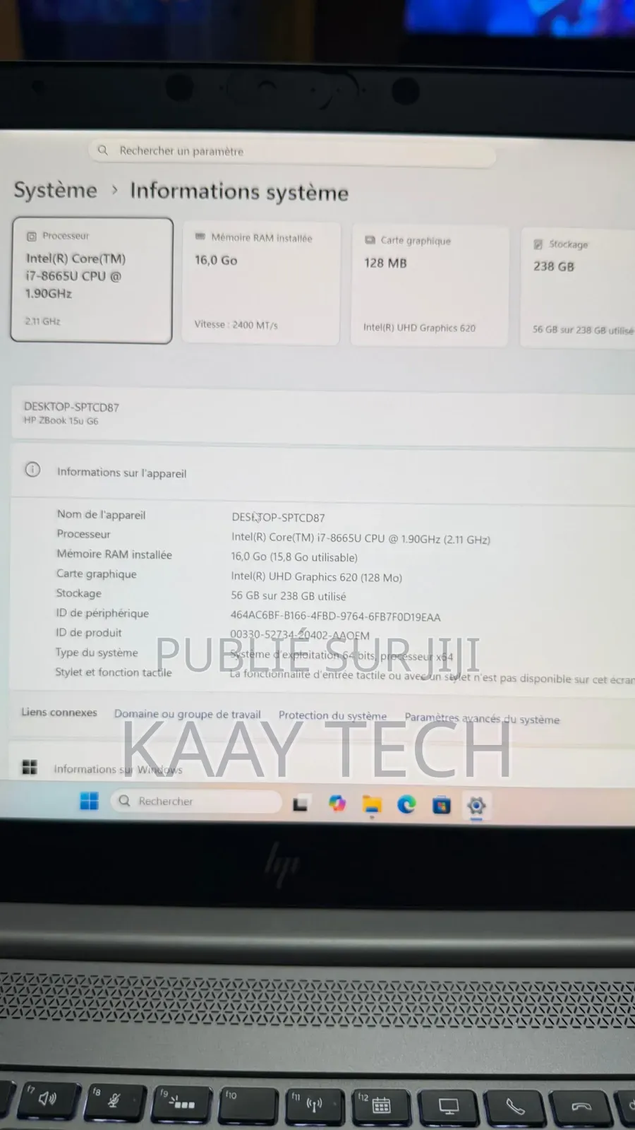 Ordinateur portable HP ZBook 15u G5 16GB Intel Core i7 SSD 256GB