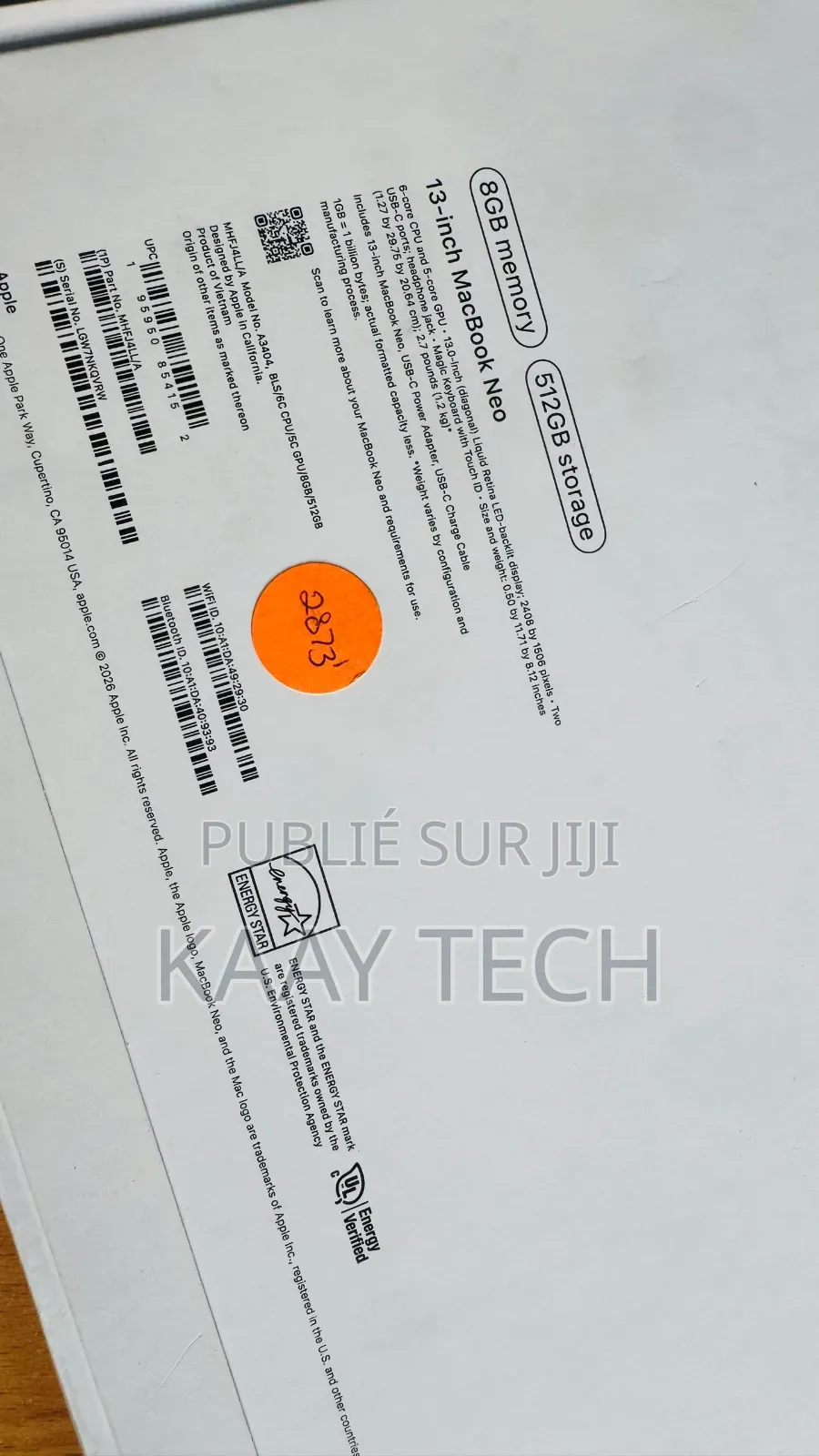 Nouveau Ordinateur portable Apple MacBook Neo 2026 8GB Autre SSD 512GB